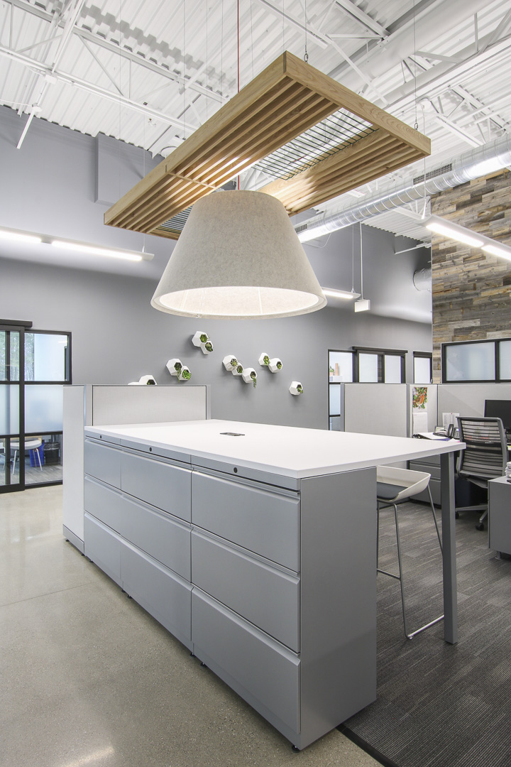 Office workspace with high top desks