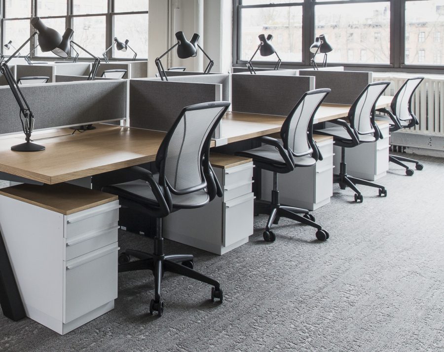 Modern cubical desks with ergonomic chairs